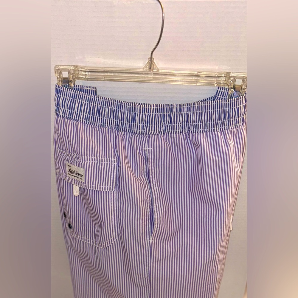 Ralph Lauren Men’s Draw String Swim Trunk Lavender & contrasting Blue stripe L